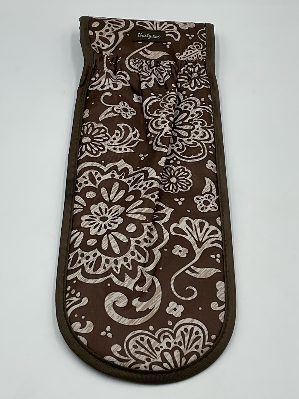 Thirty-One Brown Woodblock Floral Curling Flat Iron Case